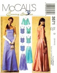 3571 MCCALLS BUSTIER/ STRAPPY TOPS, PANEL FLARE FLOOR GODET EVENING SKIRT PATTERN 12-16